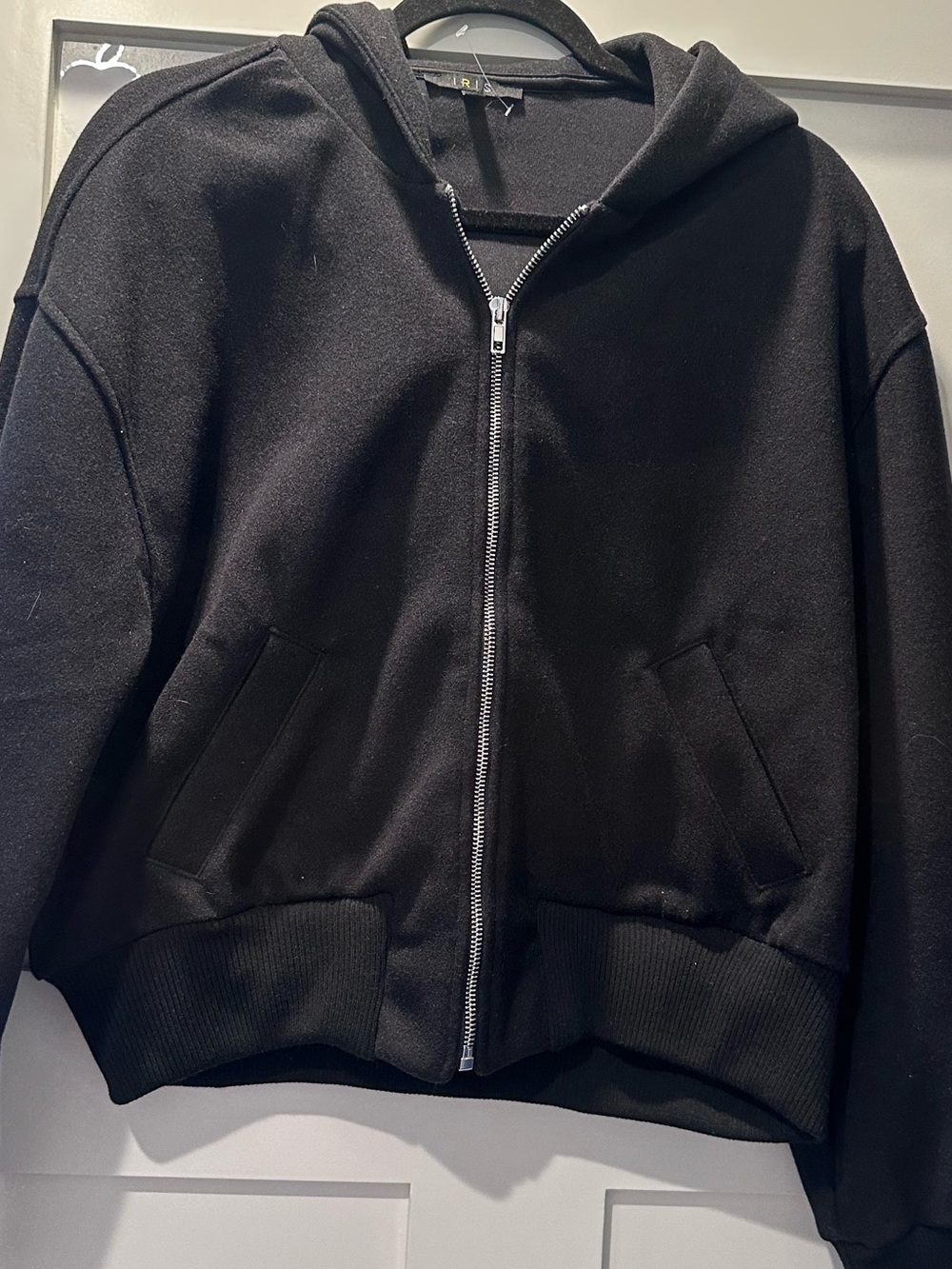 iris Black Hooded Zip-Up Bomber Jacket
